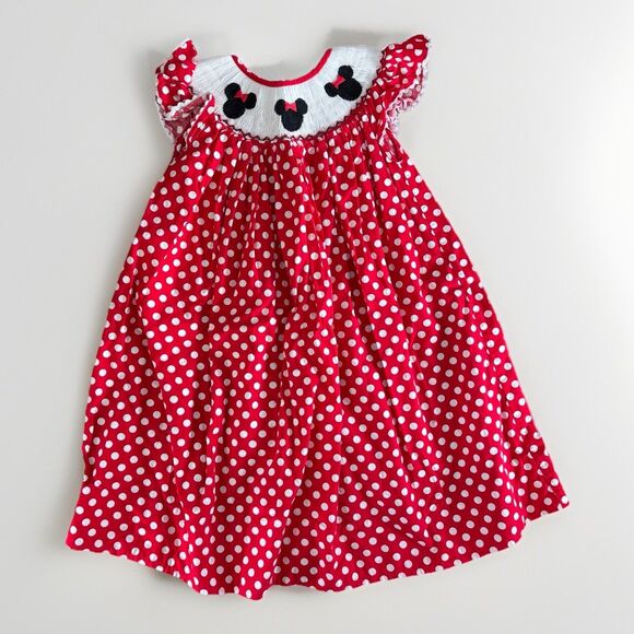 Minnie Mouse Smocked Dress Girls Size 5T Pleats And Stitches Disney Cute - Picture 1 of 8